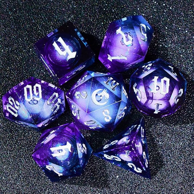 Dark Moon Liquid Core DND Dice Set for Role Playing Games, Polyhedral Dungeons and Dragons Dice Set with Gift Box, Full Liquid Core Resin Sharp Edge D&D Dice Set (InkBlueDice)