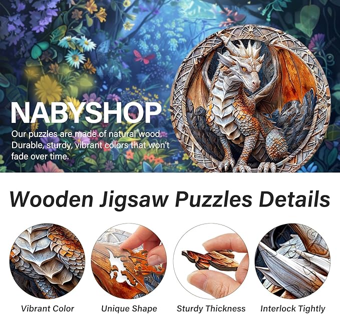 Wooden Puzzles for Adults, Wood Jigsaw Puzzle, Wooden Cave Dragon Puzzles, Family Puzzle Game (M-11.4 * 11.4in 200pcs)