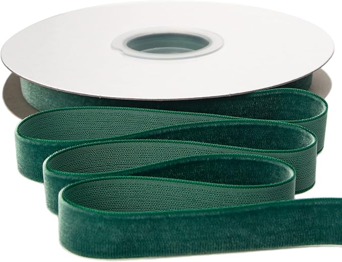 Ribbli Polyester Forest Green Velvet Ribbon,5/8 Inches Continuous10-Yard Spool,Christmas Ribbon for Gift Wrapping,Floral Bouquets, Home Decor
