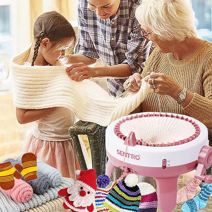 Sentro Knitting Machine, 48 Needles Smart Knitting Crochet Machine with Row Counter for Adults and Beginners, Automatic Circular Weaving Spinning Knitting Loom Machine Kit for Hat,Socks,Scarves,Gloves