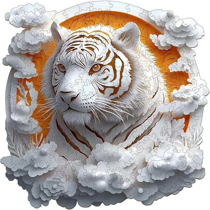 Wooden Puzzles Adults, 3D Paper Tiger Wooden Puzzles 300 Pieces, Unique Animal Shaped Wood Challenging Jigsaw Puzzles Gifts for Adults, 13.4x13.4in