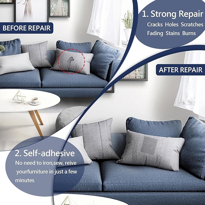 Canvas Repair Patch, 17X79 Inch Strong Sticky Fabric Repair Tape, Self-Adhesive Fabric Patch for Sofas, Tote Bags, Clothing, Car Seats, Furniture (Blue Grey, 17X79 Inch)