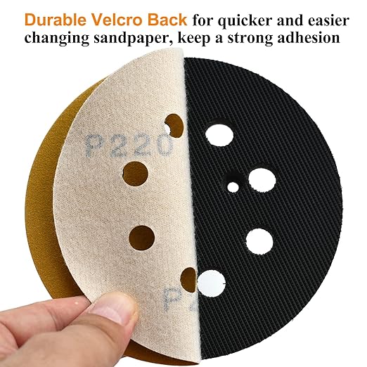 5-Inch 8-Hole Hook and Loop Sanding Discs 220-Grit Random Orbit Sandpaper, 100-Pack