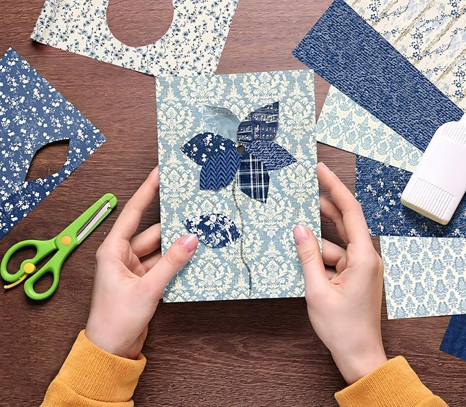 6 Inch Blue Floral Aesthetic Scrapbooking Paper Pad - 24 Sheets Double Sided Patterns for Background Photos Junk Journal Card Making Origami DIY Crafts Gifts Wrapping Material