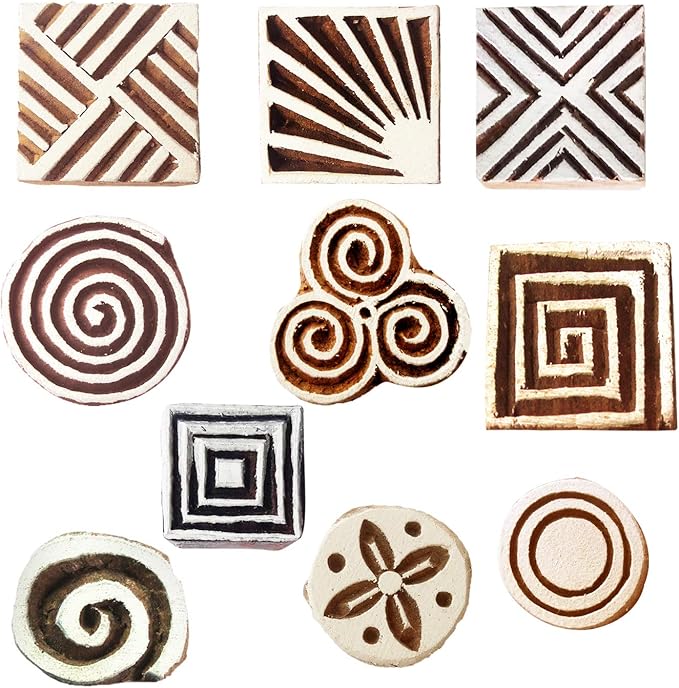 Royal Kraft Geometric Wooden Printing Stamps (Set of 10) - DIY Henna Fabric Textile Paper Clay Pottery Blocks Htag2171