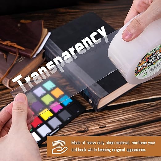 Clear Book Repair Tape - Self Adhesive Stretchable Book Tape, Essential Clear Repair Tape for Reinforcing Protecting, and Covering Mending Books Old Books - 1 Inch Wide x 108 FT Long