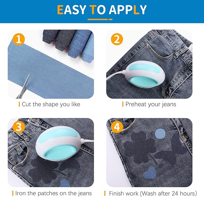 HTVRONT Iron on Patches for Clothing Repair 4 Rolls - Denim Patches for Jeans Kit 4" by 20", 4 Rolls of Iron On Denim Patches for Jeans Inside & Clothing Repair (Light Blue)