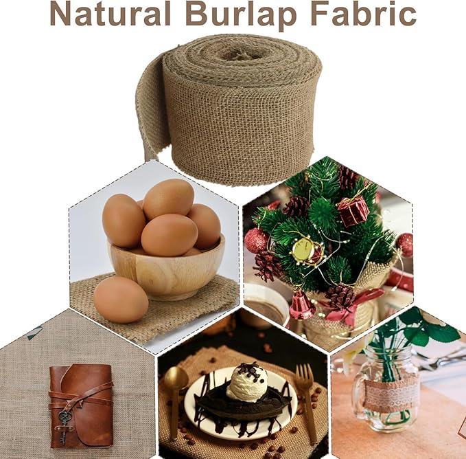4" Wide Natural Burlap Fabric Roll - 10 Yards Jute Ribbon for Gift Wrapping, Wedding Decorations, Rustic Crafts, Wreaths & Home Decoration (10cm Wide)