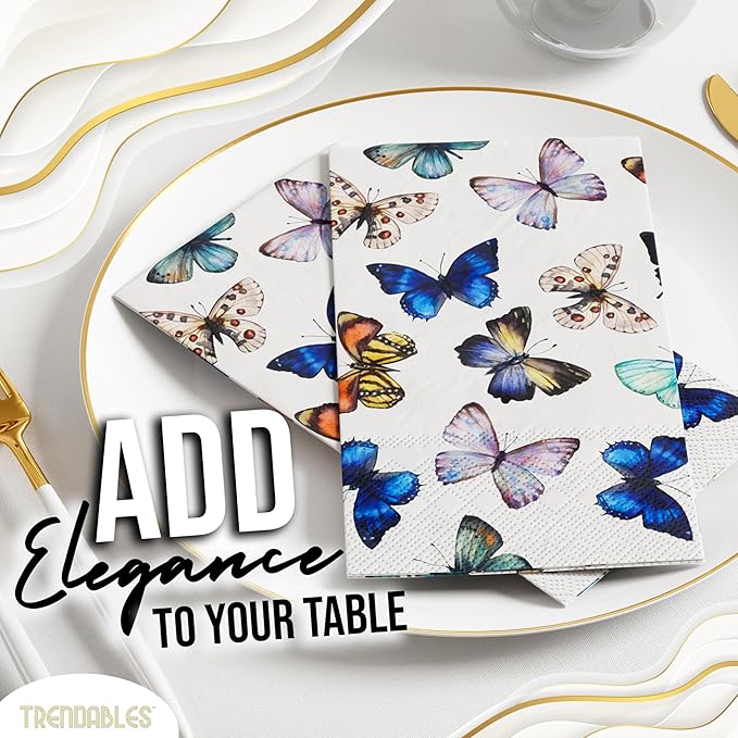 Trendables Butterfly Napkins for decoupage 200 Pcs 3 Ply Butterfly paper napkins decorative Guest Towels Disposable Bathroom, For Tea Party Decorations, Dinners & Weddings