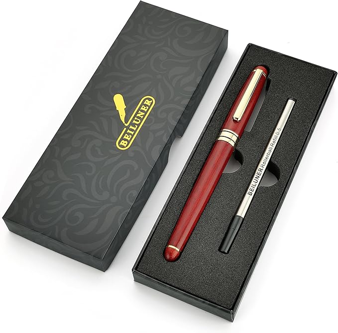 BEILUNER Luxury Personalized Wood Ballpoint Pen Writing Set,Rosewood-Elegant Fancy Nice Gift Pen Set for Signature Executive Business Office Supplies - Christmas Gift Boxed with Extra Refills (Black)