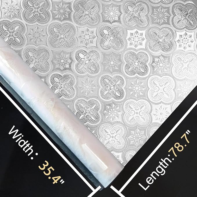 Window Privacy Film Decorative for Front Door, Bathroom Static Cling Stained Glass Sticker Opaque Heat Control UV Blocking Non-Adhesive for Home Windows 35.4 X 78.7 inches