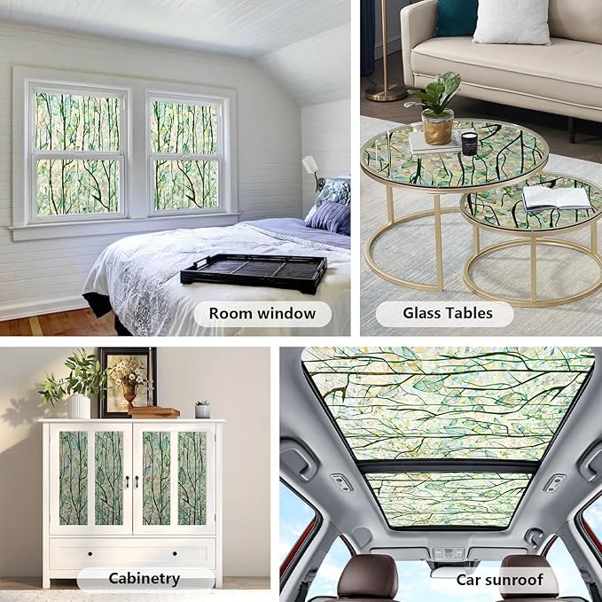 Finnez Window Privacy Film Window Film 3D No Glue Glass Sticker for Glass Door Home and Office Heat Control Anti UV (23.6 Inch x 6.5 Feet, Rainbow Grove)