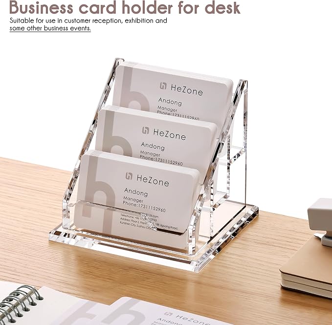 Acrylic Card Holder Clear Horizontal Business Card Organizer Stand for Desk 3 Slots 3 Tier Business Cards Stand for Women and Men,Office Desk Accessories,Organize 150 Cards-1 Pack(3 Slots-H)