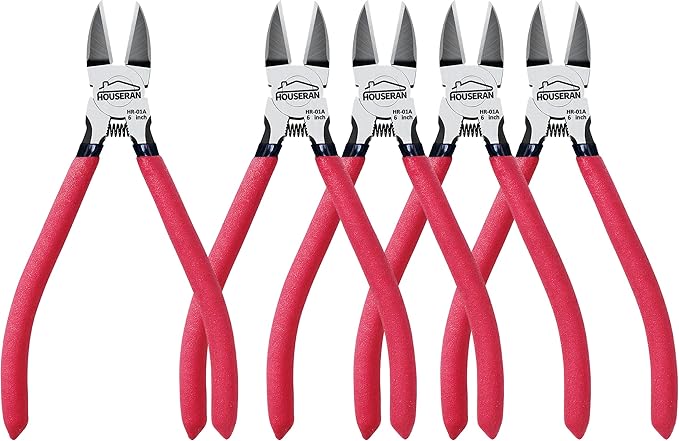 Wire Cutters, 5 PACK, 6" Wire Cutter Set, HOUSERAN Side Cutters Flush Cut Pliers, Diagonal Cutting Pliers with 2 Layers Non-slip Handle, Spring Loaded Wire Cutters for Jewelry Making, Crafts, Zip Tie