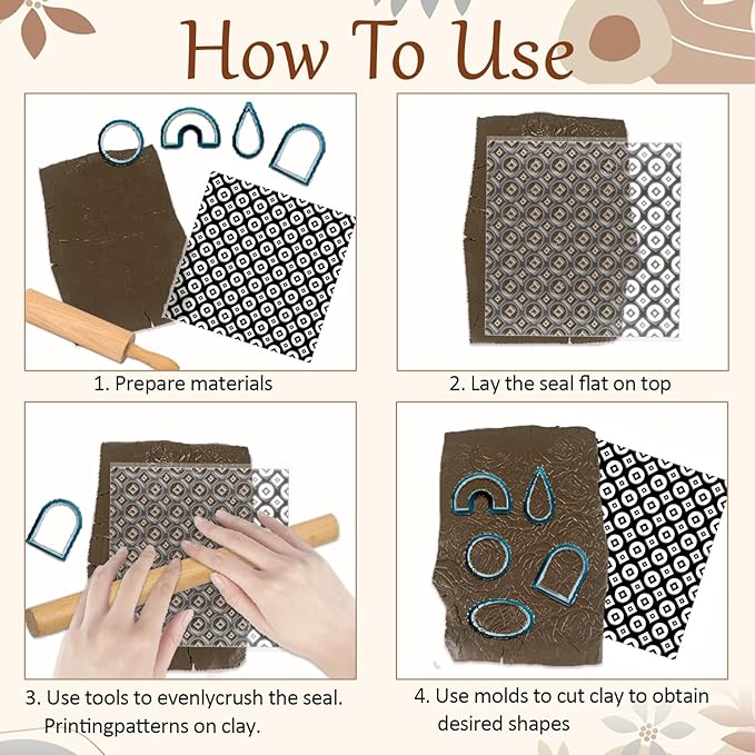 CHGCRAFT Circle Square Polymer Clay Texture Sheets Geometric Silicone Texture Stamp Clay Texture Mat Modeling Pattern Pad Sheets for Jewelry and Earrings Tools, 5.5x5.5 inch