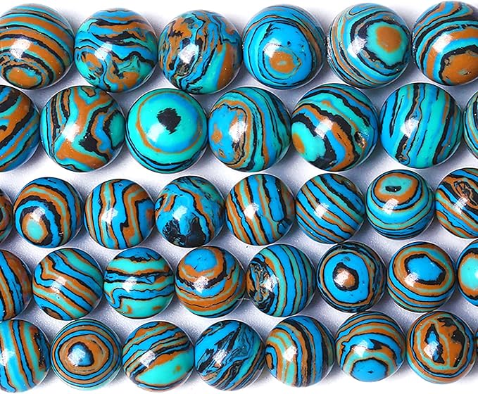 10MM Blue Malachite Beads Natural Stone Energy Healing Beads Round Loose Beads for Jewelry Making Bracelet 72pcs 2 Strands 32"