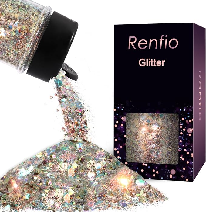 Renfio Opal Chunky Glitter - 1.75oz/50g Brown, Dreamy High Sparkle, Holographic Fine Mix, Iridescent Flakes for Resin Nails, Hair, DIY, Snow - Dusk Forest