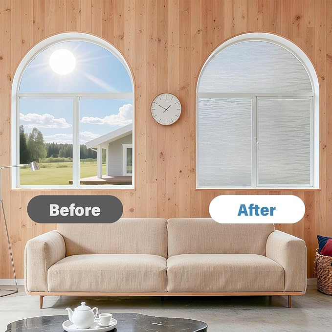 Finnez Frosted Privacy Window Film Static Cling, Non-Adhesive Decorative Cover for Glass Door & Windows, No Glue Removable Clings UV Blocking Waves Design for Home Office 45.2 x 78.7 Inches