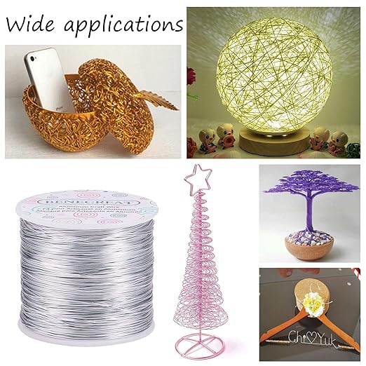 BENECREAT 20 Gauge 770FT Aluminum Wire Anodized Jewelry Craft Making Beading Floral Silver Color Aluminum Craft Wire for Flower Gardening, Gem Wrapping Jewelry Making