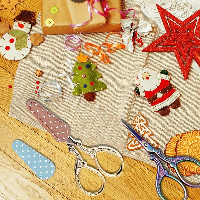 BIHRTC 4Pairs 3.6inch Small Embroidery Scissors with Leather Cover, Stainless Steel, Compact, Craft Scissors Set