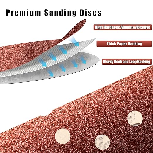 100 Grit 5 Inch Sanding Discs Hook and Loop Sandpaper, 150 PCS 8 Hole Adhesive Coarse Sand Paper for Random Orbital Sander