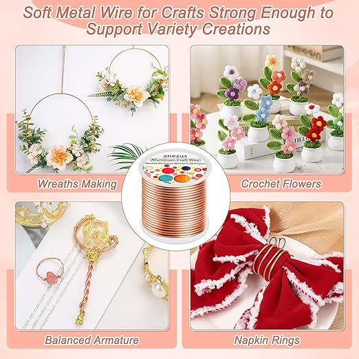 Anezus 12 Gauge Craft Wire Bendable - 2mm Metal Armature Sculpting Wire for Crafting, Wreath Making, Jewelry Making, Beading, Floral (Copper, 100 Feet)