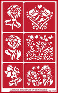 Over'N'Over Reusable Glass Etching Stencils – Durable Self-Stick Designs for Glass, Mirrors, and Ceramics with Armour Etch Cream – 5” x 8” Stencil Sheet - Fun Flowers