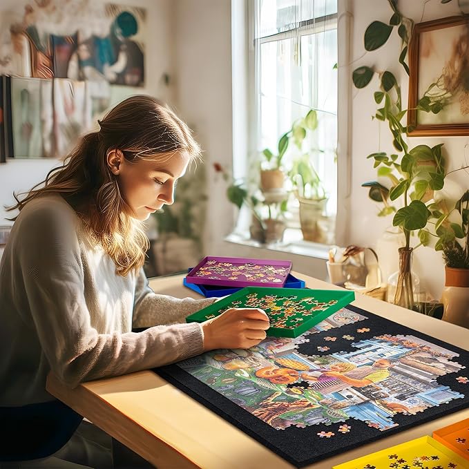 Tektalk Foldable Jigsaw Puzzle Board with 3 Angle Adjustable Bracket/Stand, Lightweight Portable Puzzle Mat Plateau with Wooden Easel, Foldaway Felt Puzzle Table, for Up to 1000 Pieces - Black