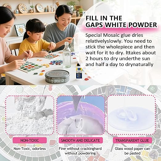 Mosaic Grout, with Tile Tools, Mosaics Tile Accessories – Essential for Handmade Grouting and Perfect for DIY Craft Projects (White, Mosaic Tool Kit)