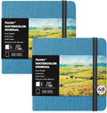 Funto Watercolor Journal, Square, 5.5x5.5, Portable 2-Pack, 48 Pages Each, Blue Cover, 110lb/230gsm, Art Supplies for Mixed Media