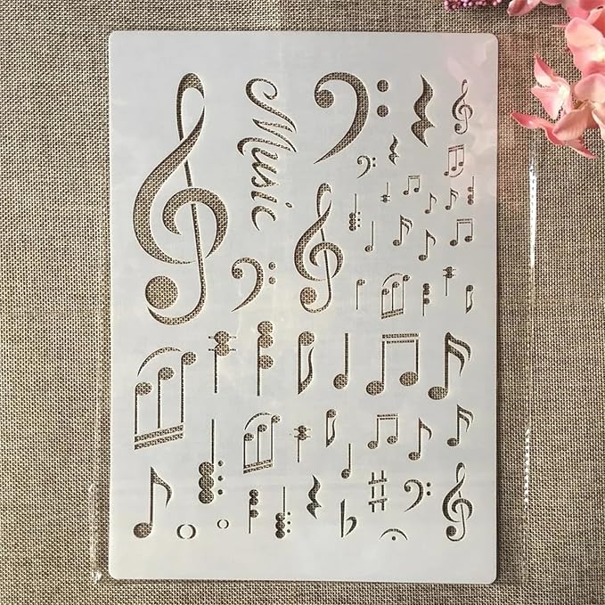 TIAMECH A4 Reusable Music Stencil for Painting - Music Symbol Notes Layering Template, DIY Wall Art, Wood Furniture, Scrapbook & Crafts (8.3x11.7inch)