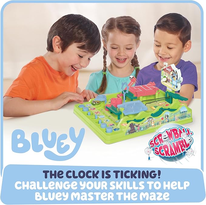 TOMY Bluey Screwball Scramble Marble Maze- Beat The Clock Marble Run - Fast Paced Kids Games and Bluey Toys for Birthday Parties - 1-4 Players - Ages 5 Years and Up