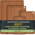 Wood Cutting Board, Carbonized Bamboo Cutting Boards Set With Smooth Surface & Easy Storage For Busy Kitchens, Ideal Charcuterie & Chopping, Durable, Knife-Friendly (4Pcs)
