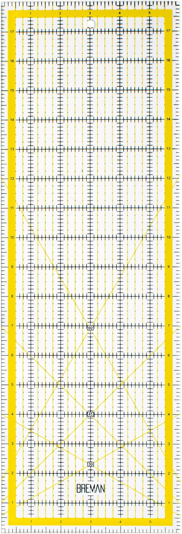 Breman Precision Quilting Rulers – 6x18 Inch Clear Acrylic Rulers for Quilting and Sewing – Laser-Cut Edge, Easy-Read Grid Lines, Angled Markers – Fabric Guide for Left & Right-Handed Users