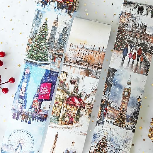 Washi Tape Set,3 Rolls Christmas Stickers for Scrapbook Supplies,Large Size Landscape Washi Tape Stickers for Journaling,Junk Journal,Phone Case,Planner,DIY Craft(Paris)