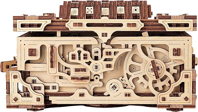 Wood Trick Enigma Chest Lock Puzzle Box Wooden 3D Puzzles for Adults to Build - Engineering DIY Project Mechanical Model Kits for Adults Wooden Models