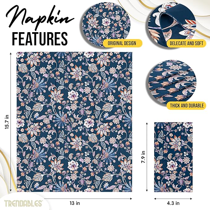 Trendables Floral Napkins for decoupage 200 Pcs 3 Ply floral paper napkins decorative Guest Towels Disposable Bathroom, Flower Design For Tea Party Decorations, Dinners & Weddings