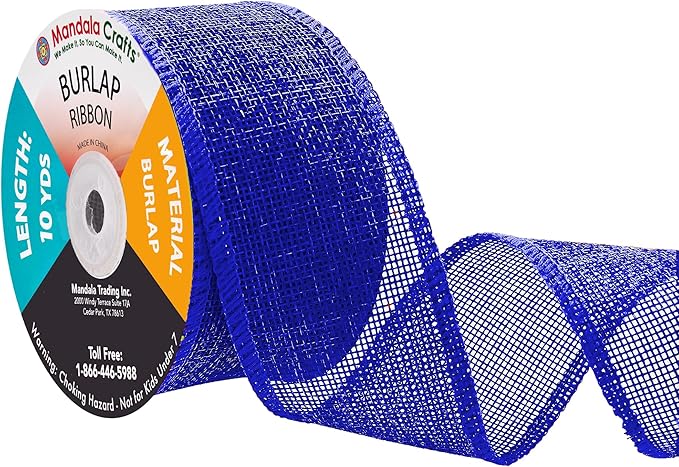 Mandala Crafts Royal Blue Burlap Ribbon 2 Inches Wide Jute Ribbons for Crafts - 20 Yds Roll Rustic Burlap Wrap Trim Ribbons for Wreaths Bows Wedding Party Decoration