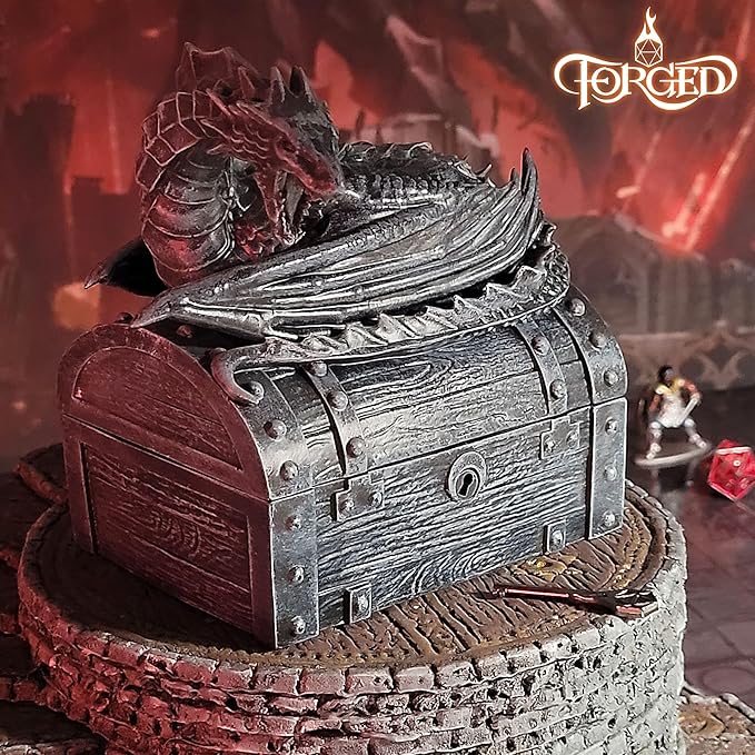Forged Dice Co. Wyvern Dice Box with Lock and Key - Dragon Storage Chest Compatible with Dungeons and Dragons, D&D Miniatures, Dnd Accessories - Fits up to 4 Standard Polyhedral Sets - Black