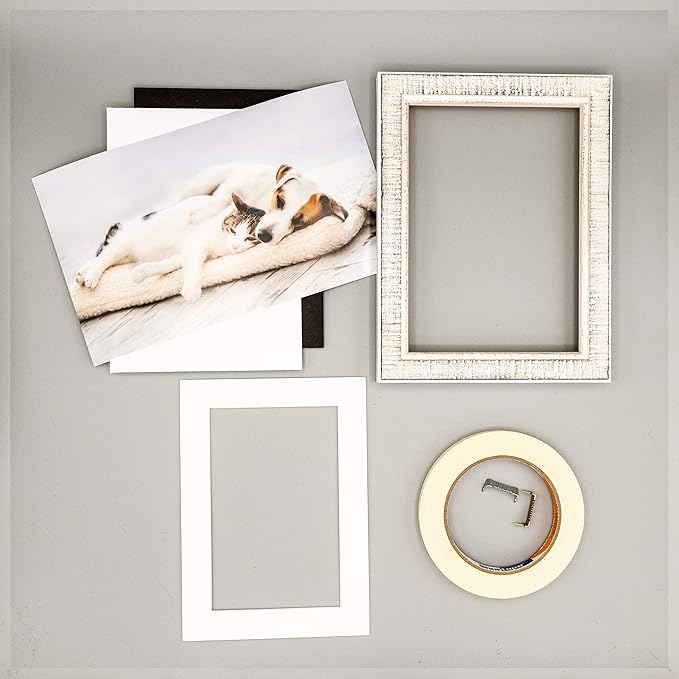 Poster Palooza 8x10 Mat Bevel Cut for 5.5x8.5 Photos - Acid Free Textured White Precut Matboard - For Pictures, Photos, Framing - 4-ply Thickness
