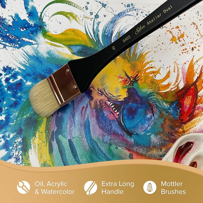 Silver Brush Limited 5403-30 Silver Atelier Oval Hog Bristle Mottler Brush, Size 30, Extra Long Handle