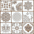 9 Pack Large Reusable Stencil Mandala Stencil Laser Cut Painting Template for Wood Wall Floor Tile Fabric Crafts Furniture Stencils Painting(12x12 Inch)