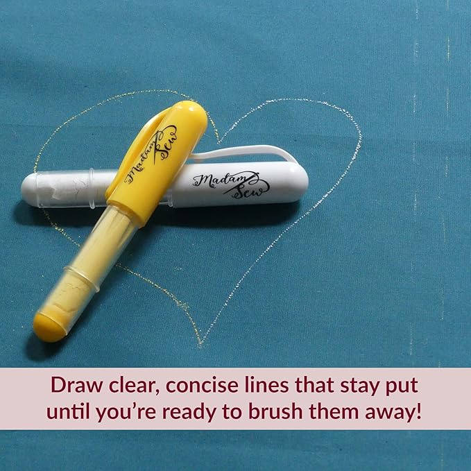 Madam Sew Fabric Chalk Markers for Sewing & Quilting | Refillable Tailors Chalk for Fabric Marking with Dosing Wheel | Ideal for Marking on Cotton, Knit, Suede (White)