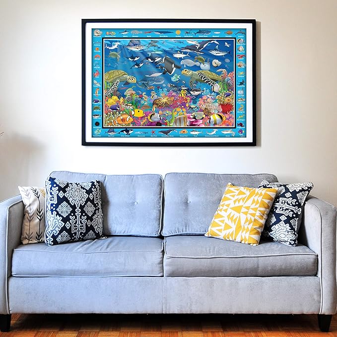 Think2Master Colorful Ocean Life 1000 Pieces Jigsaw Puzzle for Kids 12+, Teens, Adults & Families. Great Gift for stimulating Learning About Coral Reefs. Size: 26.8” X 18.9”