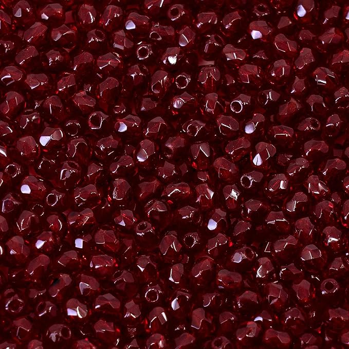 100 pcs Faceted Fire Polished Pressed Czech Glass Beads 4mm (0.16in), Bohemian Dark Ruby Red - 90100