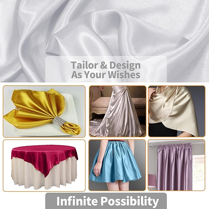 RUDONG M White Satin Fabric by The Yard, 5 Yard x 60 Inch Wide Silky Charmeuse Satin Fabric, Soft Satin Fabric for Wedding Decorations, Bridal Dress, Sewing, Accessories, DIY Crafts