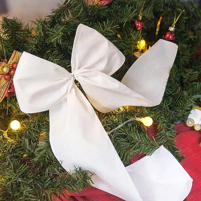 CT CRAFT LLC Glitter Wired Ribbon 4" x 10 Yards White for Christmas Home Decor Bow Gift Wrapping DIY Crafts Wreath