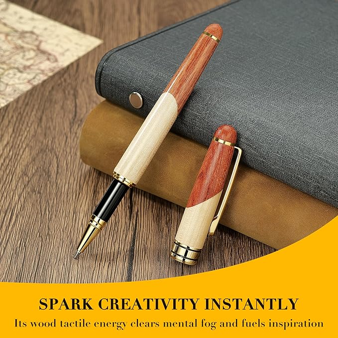 BEILUNER Luxury Wood Ballpoint Pen Writing Set,Maple-Elegant Fancy Nice Gift Pen Set for Signature Calligraphy Office Fancy Nice Supplies - Christmas Gift Boxed with Extra Refills (Black)