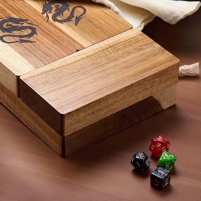 Wooden Magnetic Dice Tower with Tray - Dungeons and Dragons Accessory - Portable Dice Roller for Tabletop RPG - DND Gifts