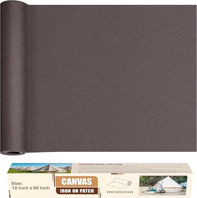 KING MOUNTAIN Canvas Iron on Patch,12"×60",Waterproof 100% Cotton Fabric Repair Patch,Used for Various Sofa,Tent,Clothes,Seats,Suitcases (Dark Grey,Waterproof)